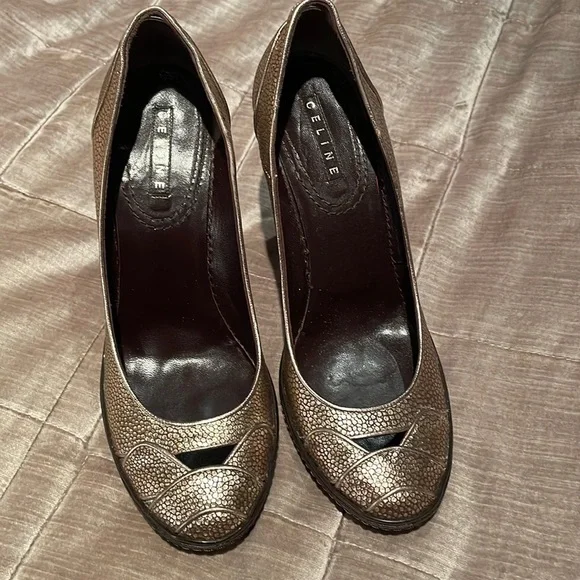 CELINE Metallic Shoes Leather Pumps size 38 Italian